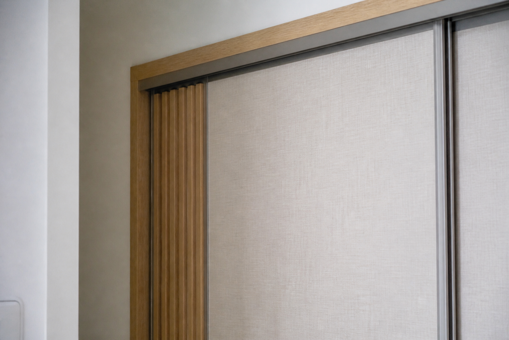 Porte placard chants aluminium tasseaux bois rail