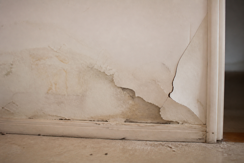 Platre blanc gonfle fissure detachement mur humide