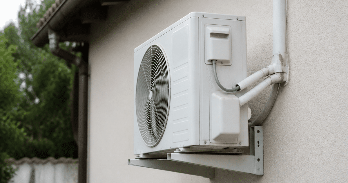 Unite exterieure metallique fixee au mur avec tuyauterie