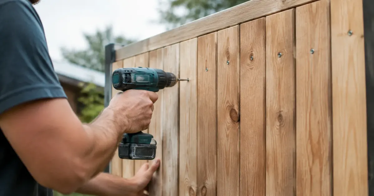Lames de bois verticales vissees sur un cadre